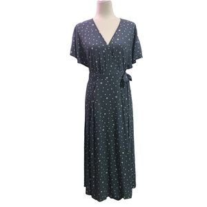 Mod Ref Slate Blue White Polka Dot Wrap Maxi Dress Size Medium